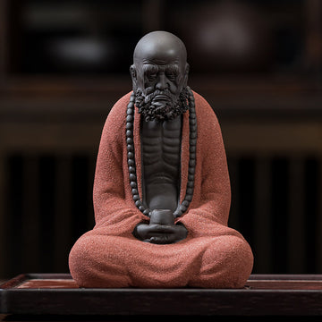 zensoullab Premium Purple Clay Bodhidharma Buddha Statue Handmade Ornament Ceramic Craft Chinese Style Living Room Tea Room Desktop Decoration Soft Furnishing