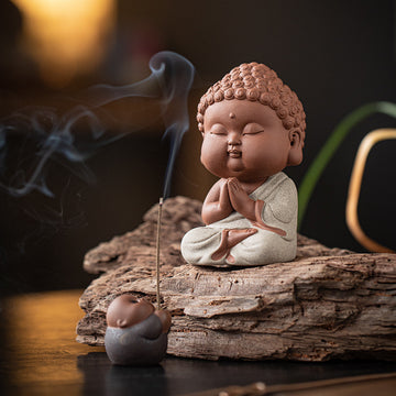zensoullab Zen Purple Clay Small Buddha Figurine Cute Buddha Statue Chinese Style Home Tea Room Curio Shelf Tea Table Decoration