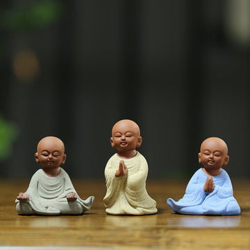 zensoullab Zen Buddha Figurine Purple Clay Little Monk Tea Pet Tea Tray Accessories Little Novice Bonsai Micro Landscape Fish Tank Decoration