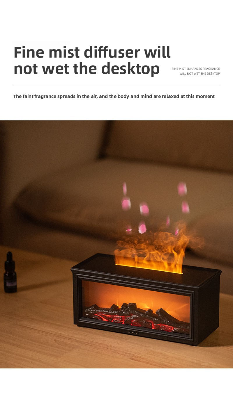 zensoullab Retro Fireplace Flame Humidifier 3D Simulation Fireplace Flame Aromatherapy Machine Home Desktop Aromatherapy Machine