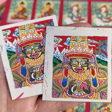 zensoullab Nepal Hand-painted Zaki Ram Female God of Wealth Rejong Tibetan Thangka Painting Core God of Wealth Card Amulet Portable