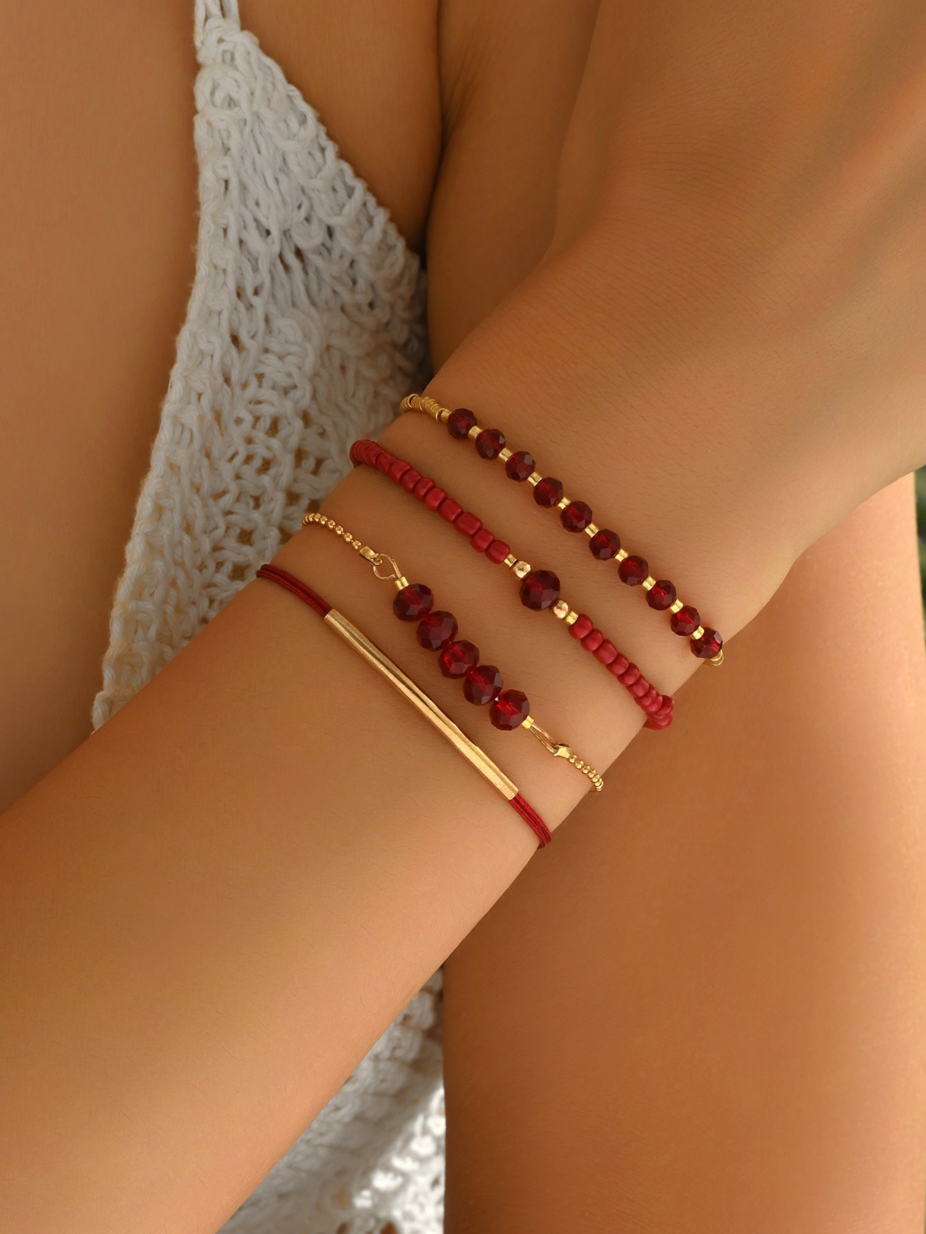 zensoullab Bohemian Vacation Style Glass Crystal Beaded Bracelet for Women Ethnic Style Stackable Elastic Bracelet