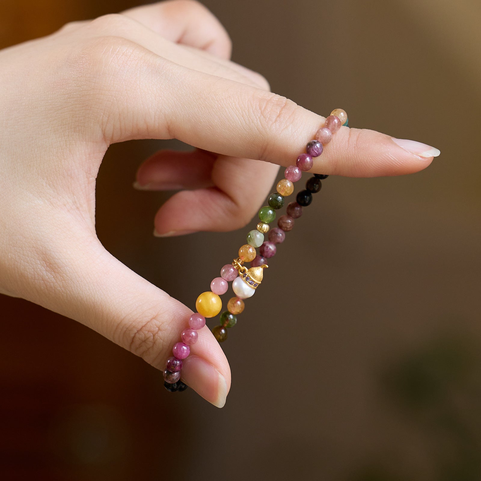 zensoullab Natural Tourmaline Bracelet for Women Pearl Good Luck Amber Gourd New Chinese Style Bracelet High-end Crystal Bracelet