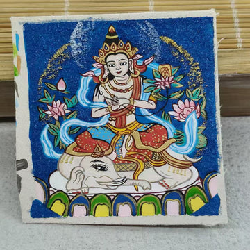 zensoullab Thangka Hand-painted Small Thangka Samantabhadra Green Tara Yellow Wealth God Manjushri Four-armed Guanyin Tibetan Small Thangka Pendant