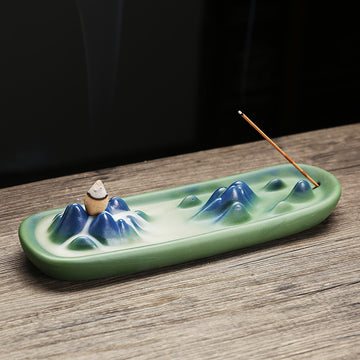 zensoullab Ceramic Incense Backflow Aromatherapy Burner Creative Mountain Water Flow Home Backflow Incense Holder Sandalwood Burner Craft