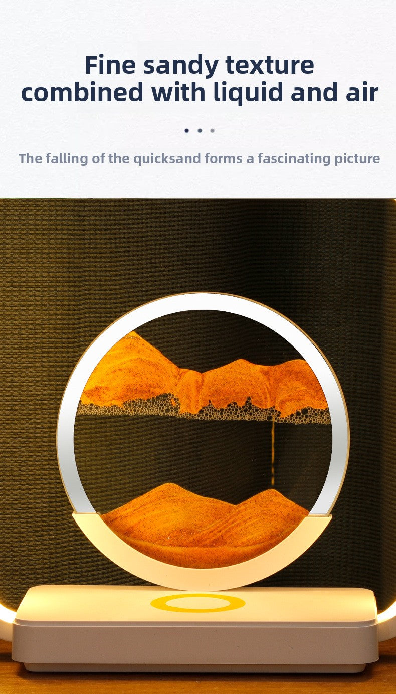 zensoullab Wireless Charging Flowing Sand Painting Table Lamp Home Living Room Bedroom Atmosphere Decorative Lamp USB Plug-in Desktop Zen Meditation Ornament Night Light