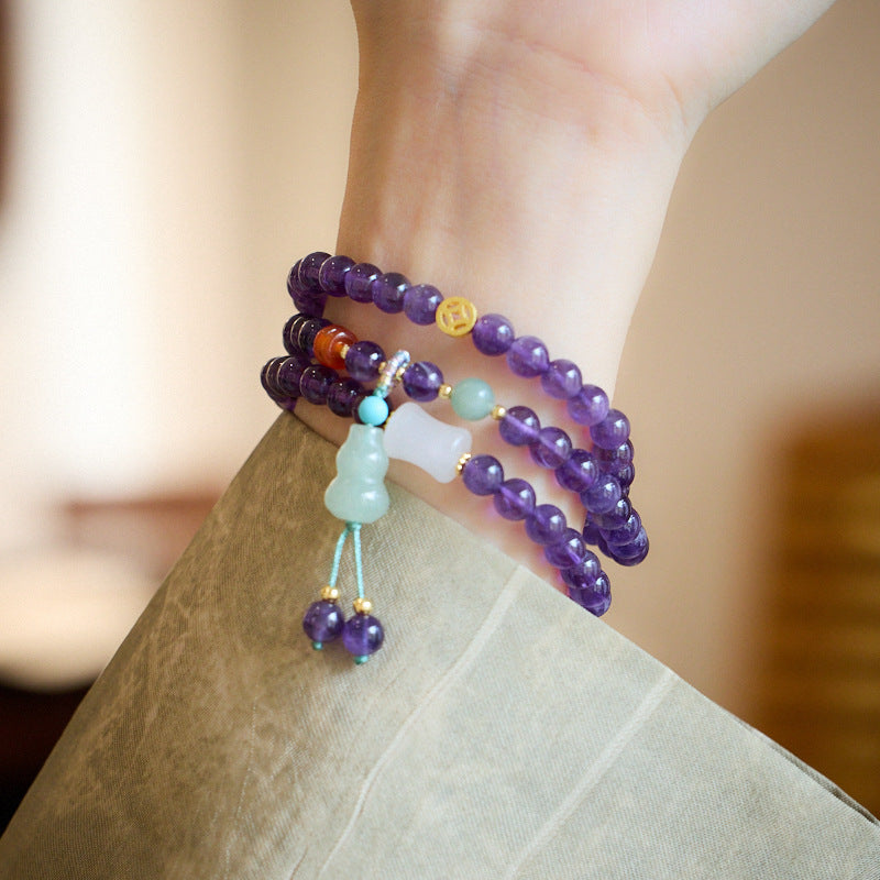 zensoullab Natural 6MM Amethyst Bracelet for Women Gourd Coin Good Luck Crystal Bracelet