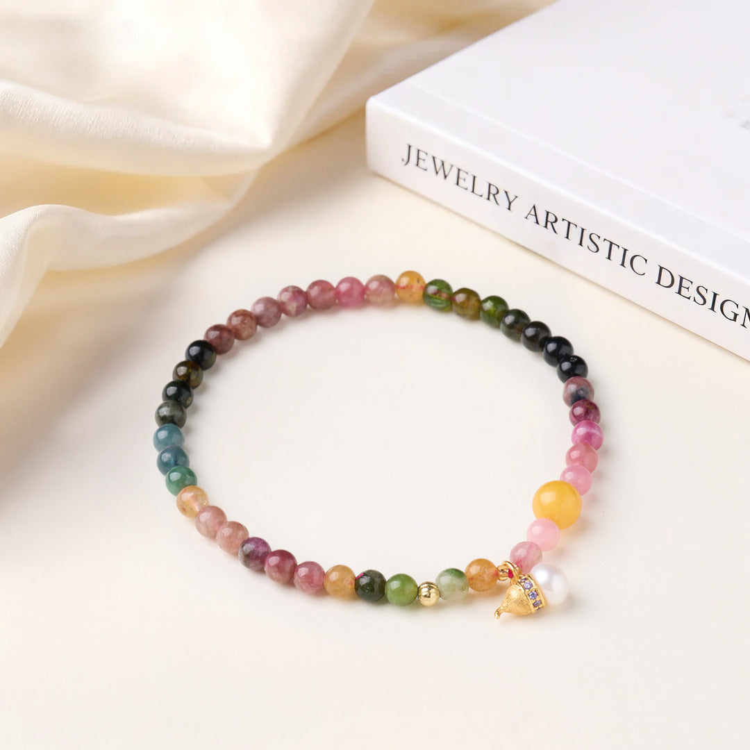zensoullab Natural Tourmaline Bracelet for Women Pearl Good Luck Amber Gourd New Chinese Style Bracelet High-end Crystal Bracelet