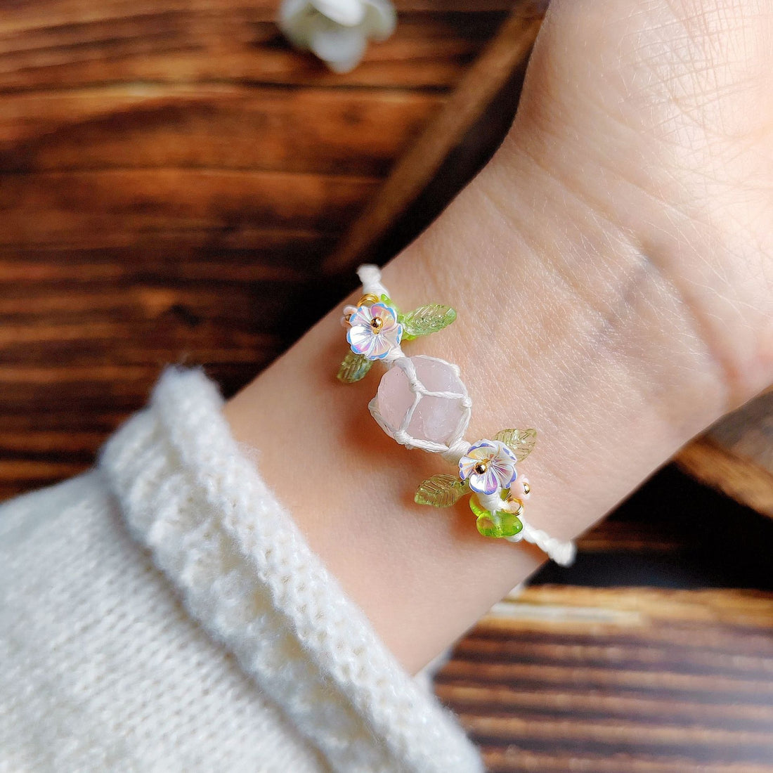 zensoullab Huajianji Natural Pink Crystal Woven Bracelet