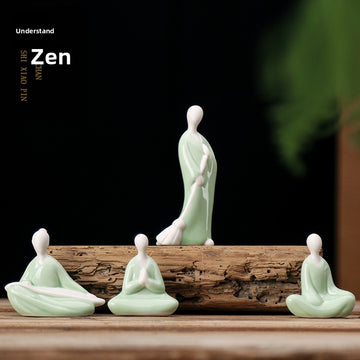 zensoullab Zen Green Porcelain Formless Small Living Tea Ceremony Accessories Ceramic Succulent Bonsai Fish Tank Landscaping Home Chinese Style Mini Ornaments