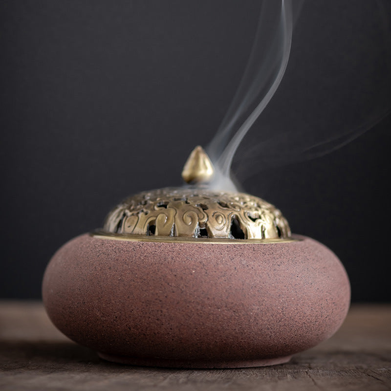 zensoullab Chinese Zen Style Cloud Ceramic Incense Burner Ornament for Home Indoor Tea Table Vintage Small Incense Burner Sandalwood Incense Tool Incense Ceremony