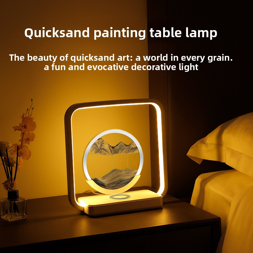 zensoullab Wireless Charging Flowing Sand Painting Table Lamp Home Living Room Bedroom Atmosphere Decorative Lamp USB Plug-in Desktop Zen Meditation Ornament Night Light