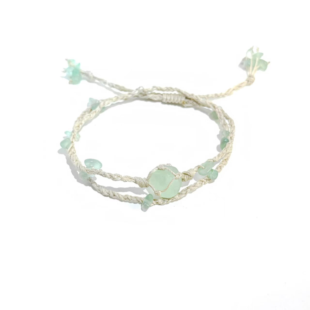 zensoullab Green Shadow Flowing Light Handmade Woven Bracelet Green Fluorite Raw Stone Crystal Double Layer Stacked Dyson Style Bracelet