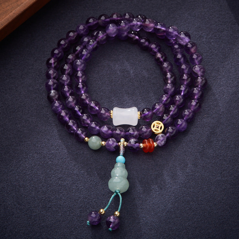 zensoullab Natural 6MM Amethyst Bracelet for Women Gourd Coin Good Luck Crystal Bracelet