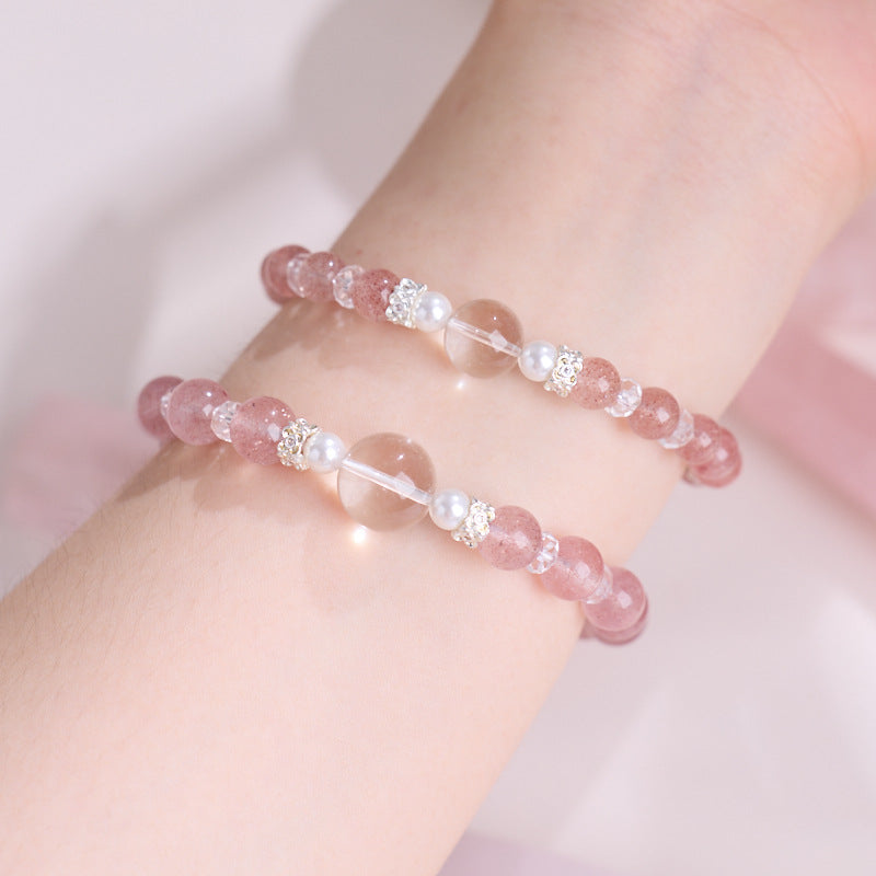 zensoullab8MM Strawberry Crystal Bracelet Peach Blossom Fashion Women's Bracelet Pearl Small Waist Crystal Bracelet