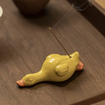 Zensoullab Creative Cartoon Little Duck Ceramic Decoration Soft and Adorable Cure Tea Ornaments Pen Holder Home Indoor Sandalwood Incense Stick Holder Incense Ceremony