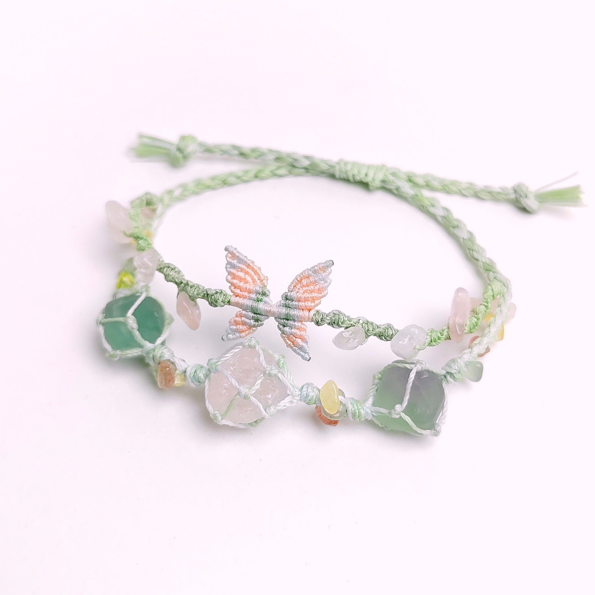zensoullab Butterfly Stone Secret Double Layer Woven Pink Crystal Bracelet Natural Stone Heavy Craft Hot Style Fresh Versatile Gift for Friends
