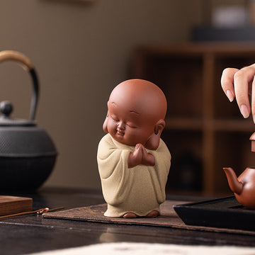 zensoullab New Chinese Style Ceramic Zen Little Monk Premium Desktop Ornament Creative Home Fish Tank Landscaping Tea Pet Decoration
