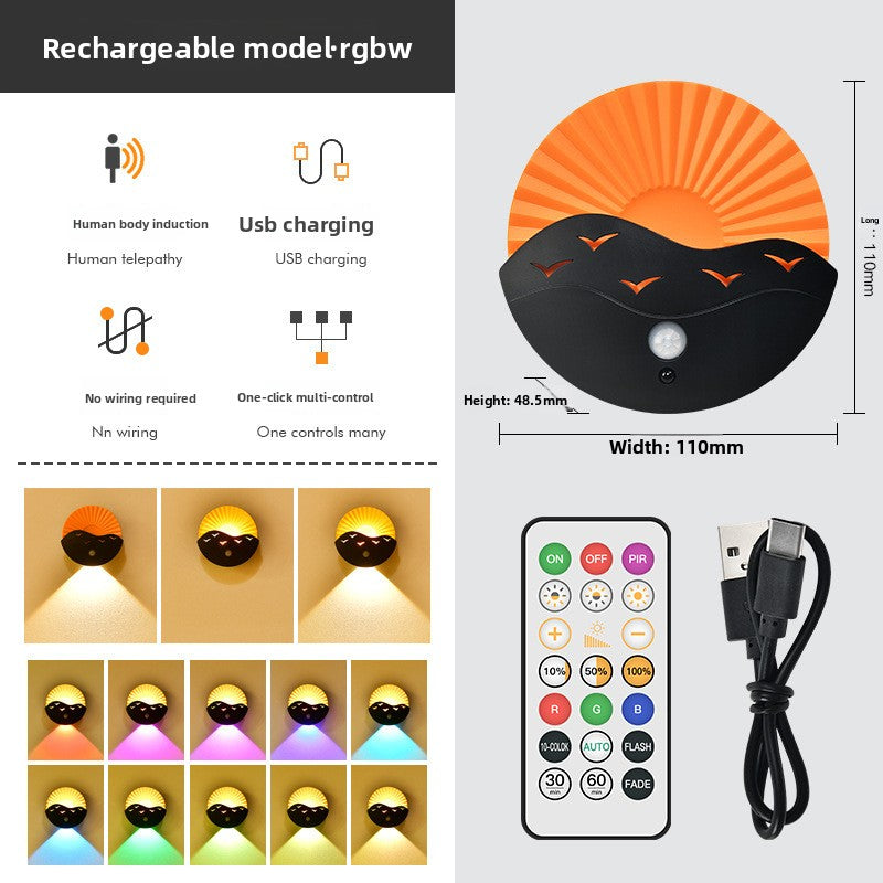 zensoullab Sunrise on the Sea Human Body Sensor Lamp USB Charging Magnetic Wall Lamp Remote Control Timer Stepless Dimming LED Night Light