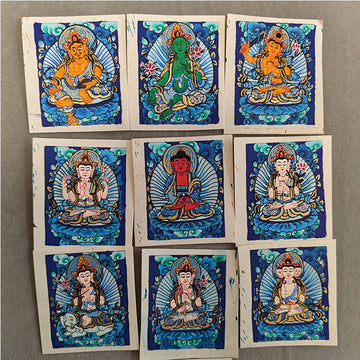 zensoullab Nepal Hand-painted Zodiac Buddha Guardian Small Thangka Portable Blue Thangka God of Wealth Green Tara Portable Necklace Pendant
