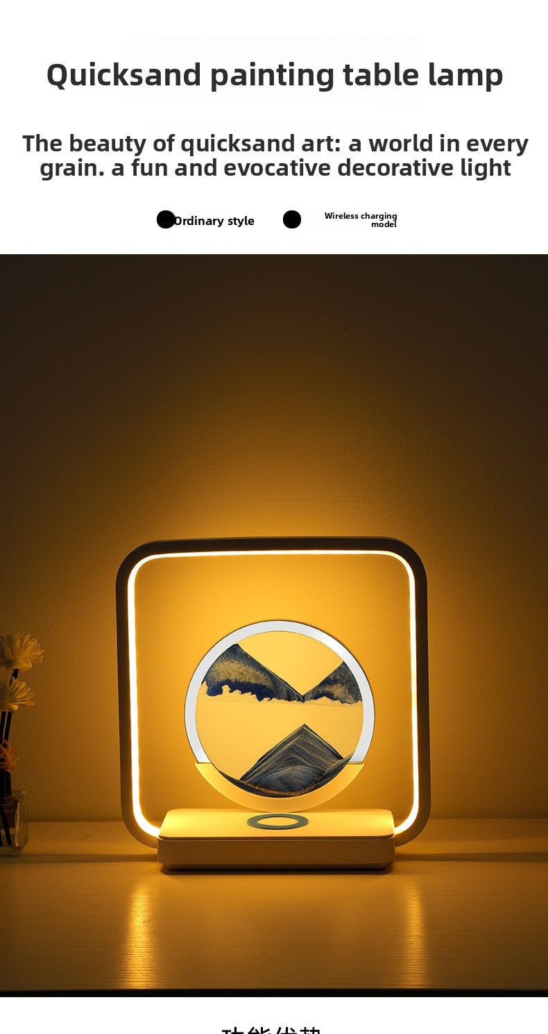 zensoullab Wireless Charging Flowing Sand Painting Table Lamp Home Living Room Bedroom Atmosphere Decorative Lamp USB Plug-in Desktop Zen Meditation Ornament Night Light