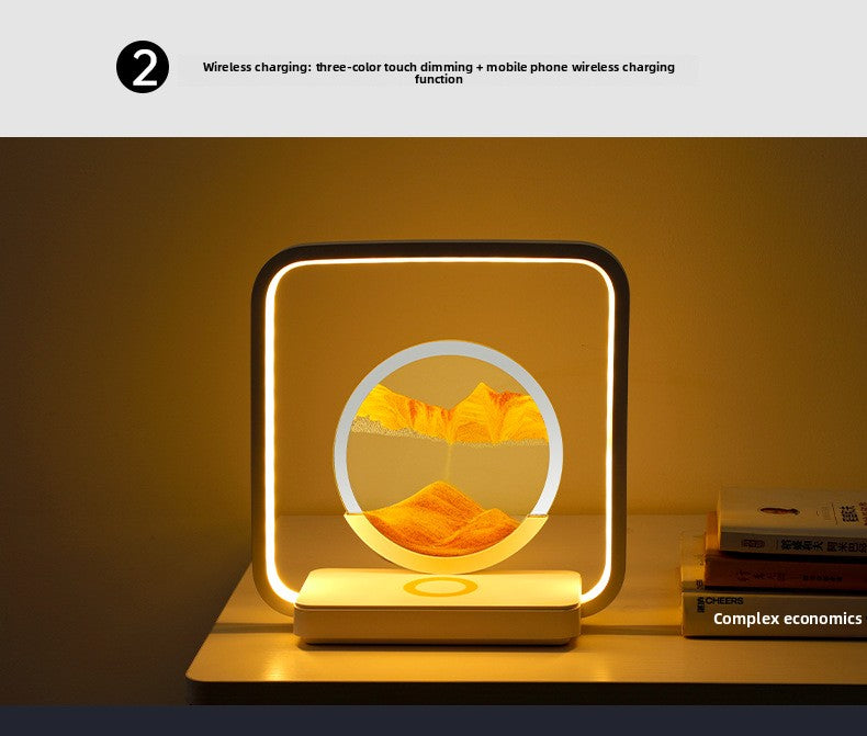 zensoullab Wireless Charging Flowing Sand Painting Table Lamp Home Living Room Bedroom Atmosphere Decorative Lamp USB Plug-in Desktop Zen Meditation Ornament Night Light