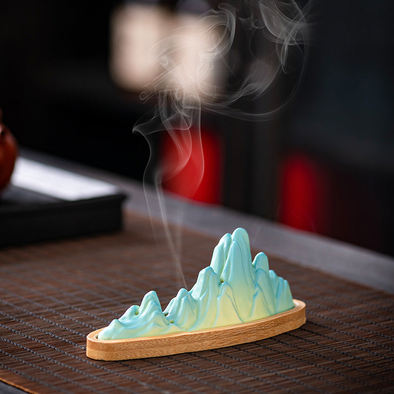 zensoullab Thousand Miles of Rivers and Mountains Ceramic Creative Incense Burner Small Incense Holder Home Indoor Zen Tea Room Aromatherapy Burner Ornament