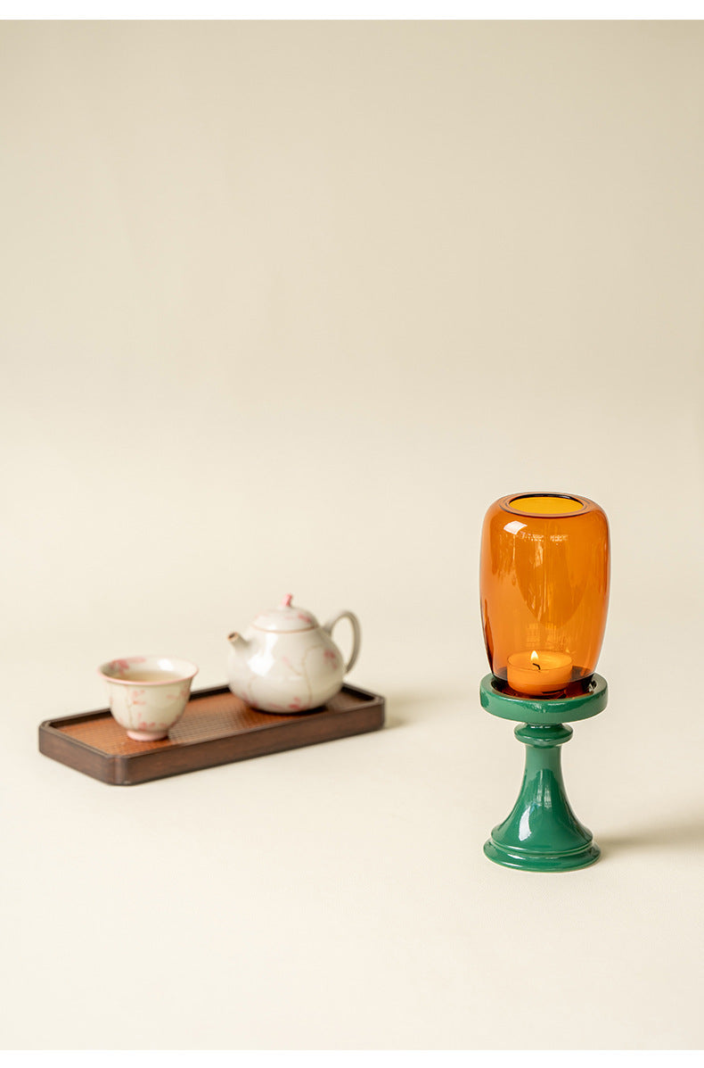 zensoullab Bamboo Leaf Green Ming Qing Candle Holder Glass New Chinese Style Aromatherapy Candle Tea Room Atmosphere Small Candle Holder Tea Ceremony Ornament