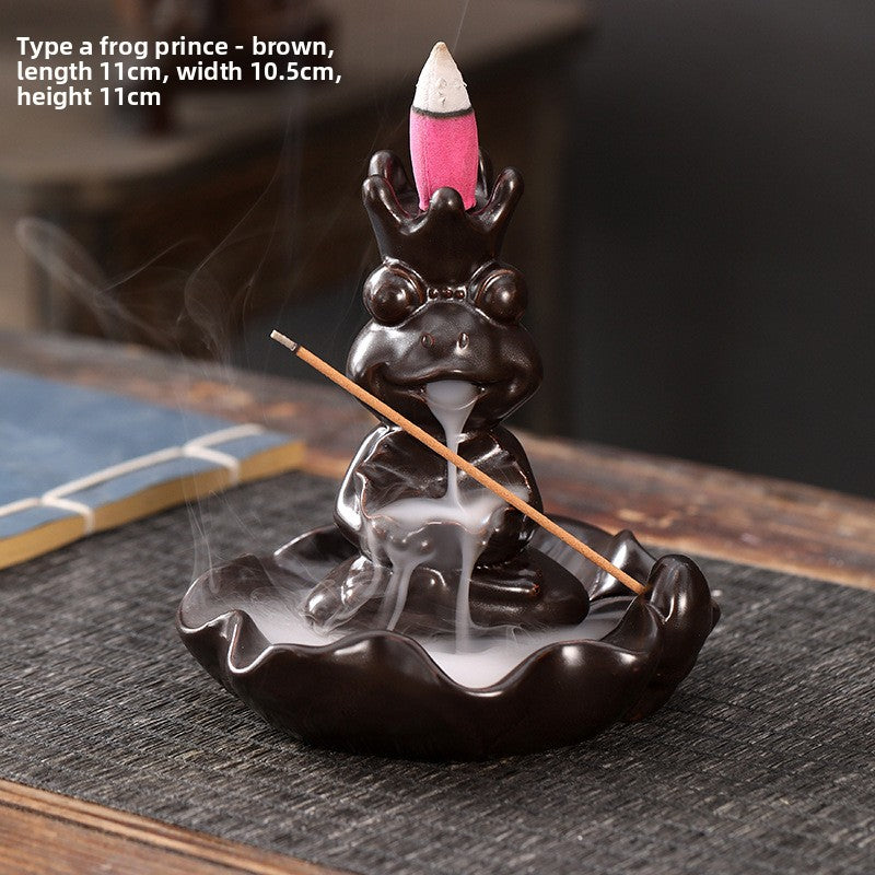 zensoullab Frog Prince Backflow Incense Burner Ceramic Creative Ornament Home Decoration Incense Holder Incense Stand Incense Device