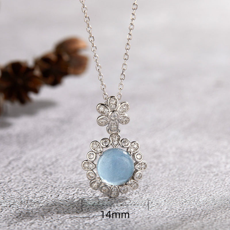 zensoullab French Design S925 Sterling Silver Natural Aquamarine Gemstone Necklace for Women, Personalized Multiple Pendants Fashion Collarbone Chain