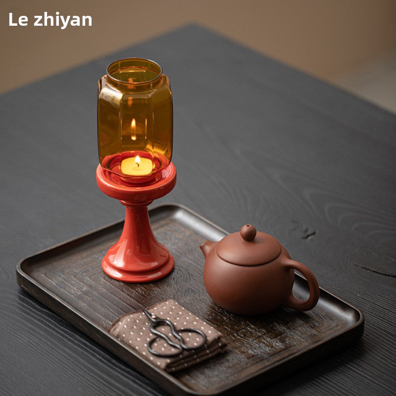 zensoullab Forbidden City Red Ming Qing Candle Holder Glass Chinese Zen Ornament Antique Tea Room Home Atmosphere Lamp Ceramic Tea Ceremony Accessories