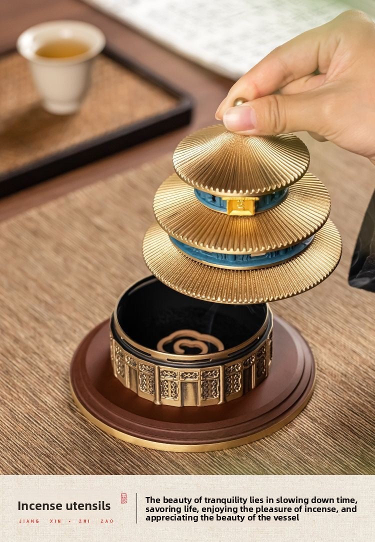 zensoullab Ancient Style New Chinese Style Temple of Heaven Copper Incense Burner Home Sandalwood Incense Indoor Coil Incense Agarwood Burner Incense Seal Incense Burner Ornament