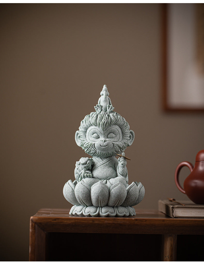 zensoullab Zen Style Chinese Qingsha Cultural Creative Great Sage Wukong Desktop Ornament Creative Home Living Room Fish Tank Landscaping Decoration Display