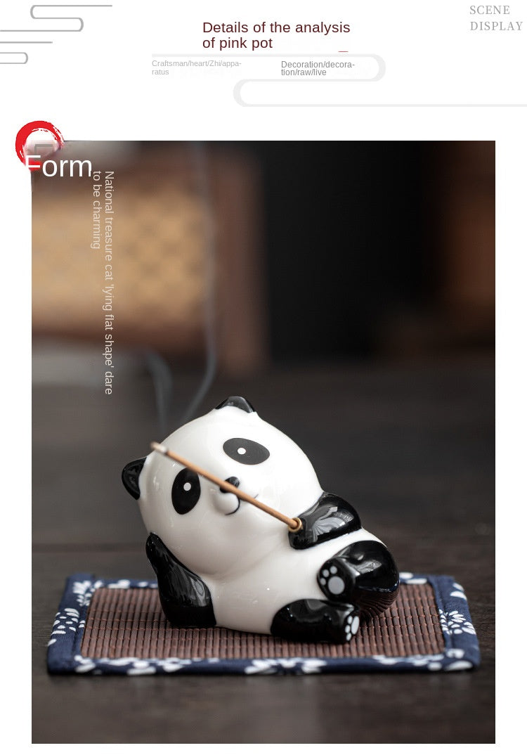 zensoullab Creative Cute Panda Hand-painted Ceramic Ornament Tea Pet Home Indoor Sandalwood Incense Holder Incense Tray Incense Stand