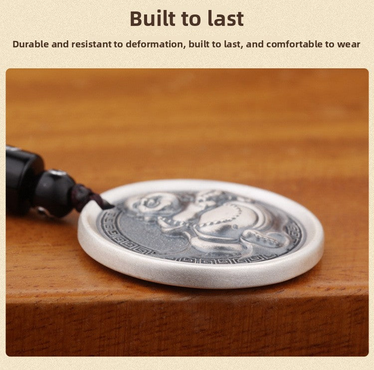 zensoullab Vintage Maitreya Buddha Pendant Thai Silver Solid Vintage Unisex Round Pendant Auspicious Big Belly Buddha Male Small Buddha Pendant