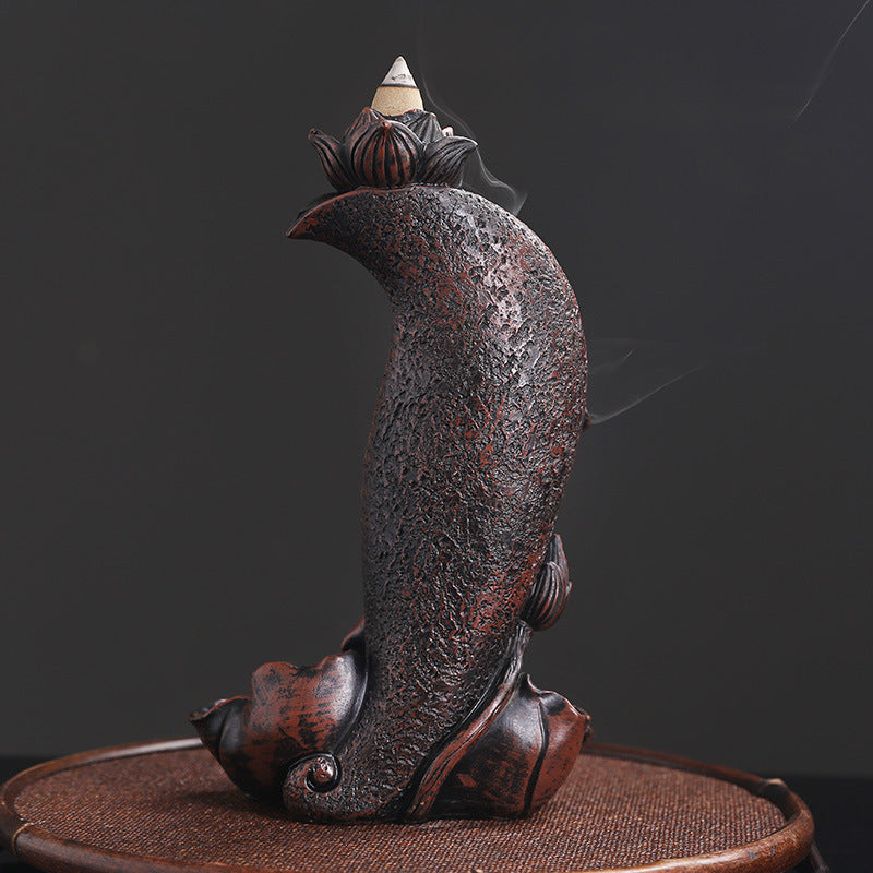 zensoullab Selected Resin Alpine Water Backflow Incense Burner Creative Lotus Leaf Lotus Backflow Sandalwood Burner Home Decor