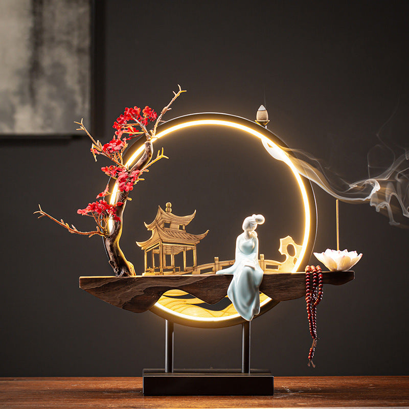 Zensoullab Ceramic Backflow Incense Burner Led Night Light Incense Decoration New Chinese Hallway TV Cabinet Dongting Lake Gift Incense