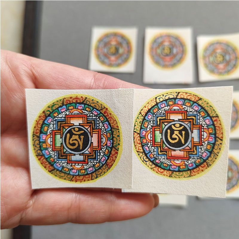 zensoullab Nepal Hand-painted Altar Six-Word Mantra Scripture Thangka Round Gawa Box Tibetan Small Thangka Necklace Pendant