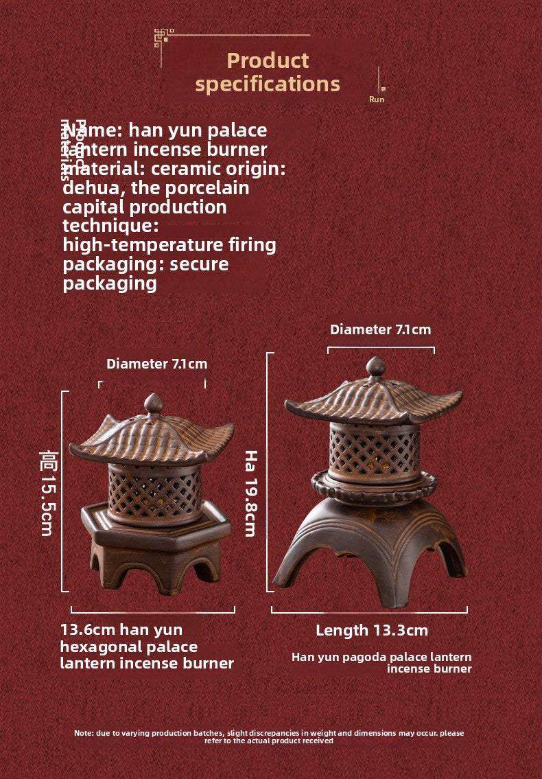 zensoullab Incense Burner Ceramic Purple Clay Hollow Han Yun Palace Lantern Candle Incense Essential Oil Burner Incense Stick Agarwood Multifunctional Ornament