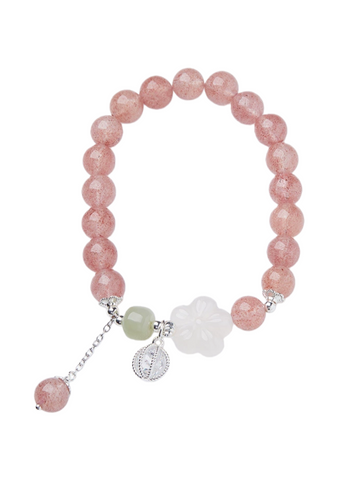 Zensoullab Original Pink Crystal Bracelet Female Peach Blossom Blossoming Pink Girl Crystal Bracelet New Chinese Ancient Style Blessing Card Bracelet