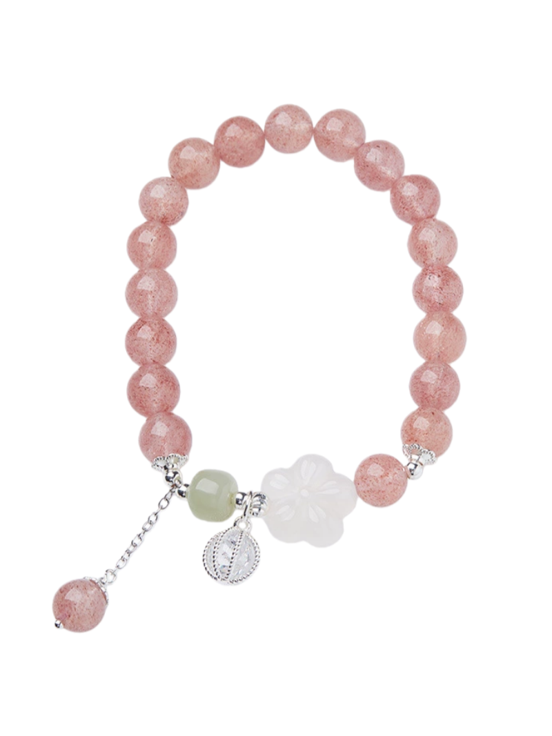 Zensoullab Original Pink Crystal Bracelet Female Peach Blossom Blossoming Pink Girl Crystal Bracelet New Chinese Ancient Style Blessing Card Bracelet