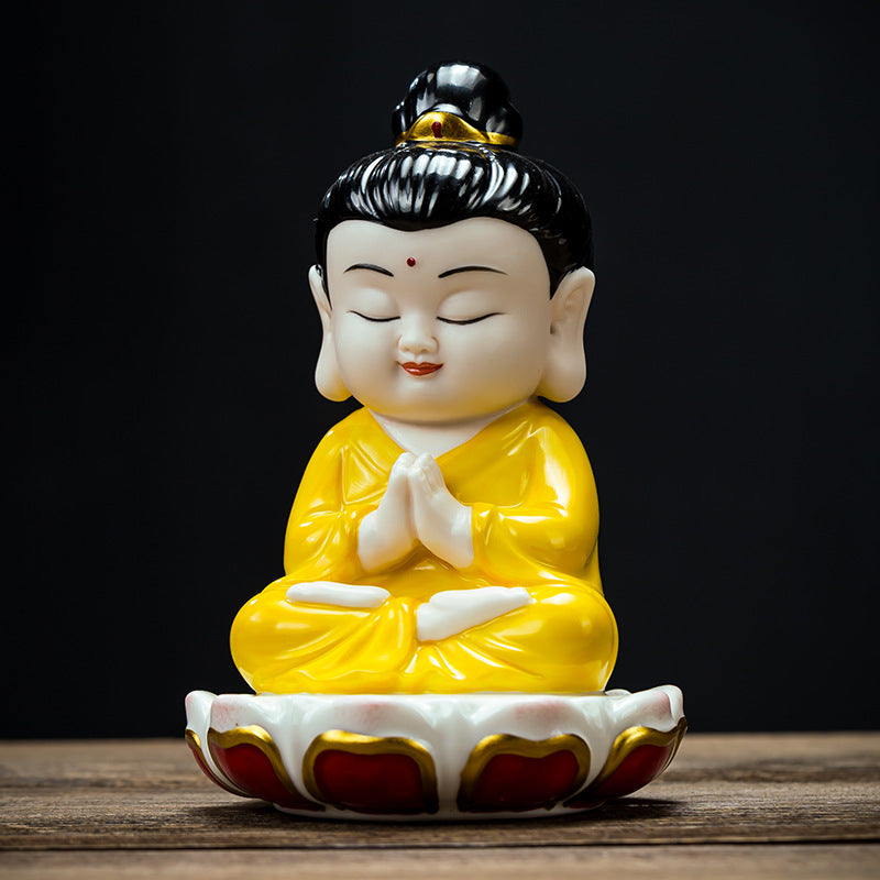zensoullab Ceramic Small Ornaments Sitting Lotus Western Three Saints Statue Amitabha Buddha Guanyin Mahasthamaprapta Bodhisattva Buddha Statue Living Room Home Use