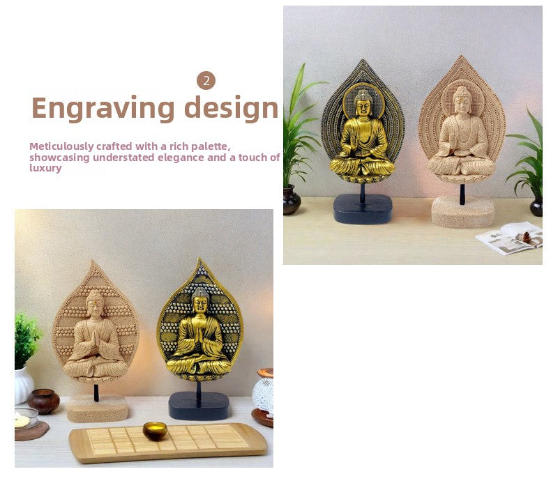 zensoullab New Chinese Style Buddha Statue Ornament Resin Painted Gold-Plated Small Buddha Statue Retro Zen Buddha Head Home Tea Room Decoration