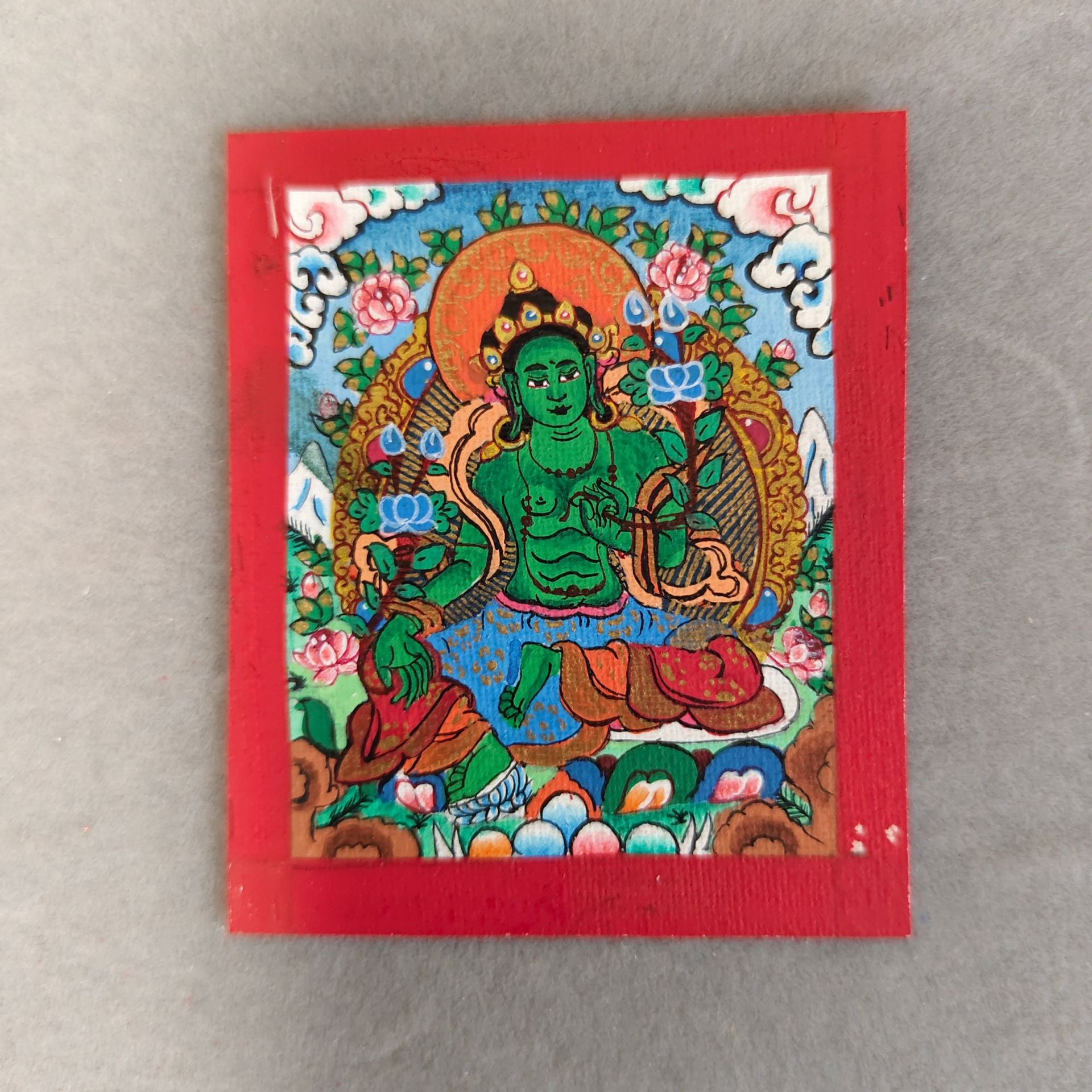 zensoullab Nepal Hand-painted Zodiac Buddha Guardian Buddha Thangka Manjushri Yellow God of Wealth Green Tara Samantabhadra Small Thangka Pendant