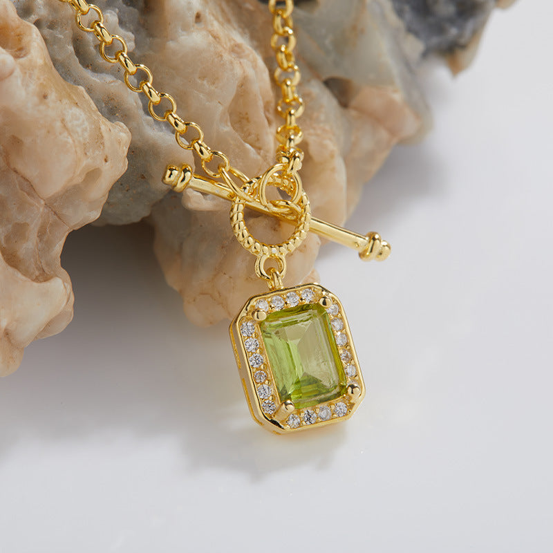 zensoullab S925 Inlaid Tassel Gemstone Series Necklace for Women Natural Black Spinel Peridot Collarbone Chain Jewelry