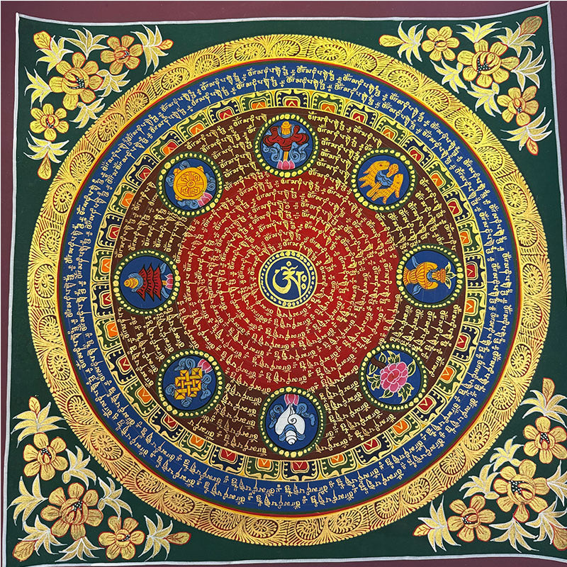 zensoullab Nepal Scripture Mandala Hand-painted Thangka Tibetan Hand-painted Six-syllable Mantra Thangka Living Room Entrance Hallway Decorative Painting