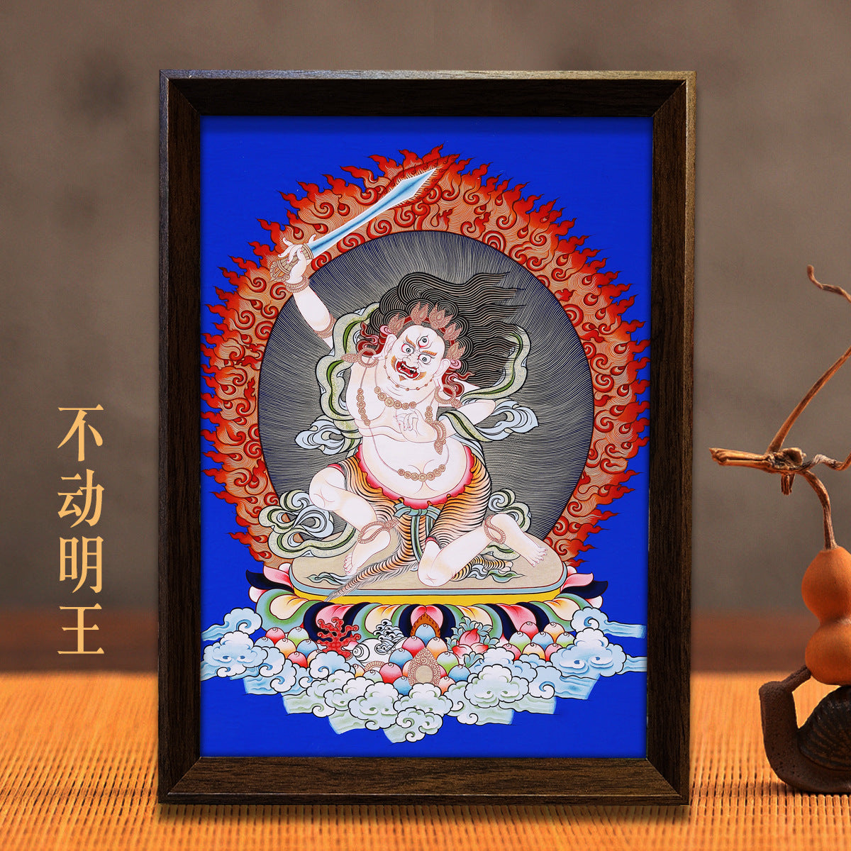 zensoullab Thangka Yellow God of Wealth Mahakala Buddha Statue Hanging Painting Desktop Display Guanyin Bodhisattva Wealth Attraction Entrance Decoration Painting