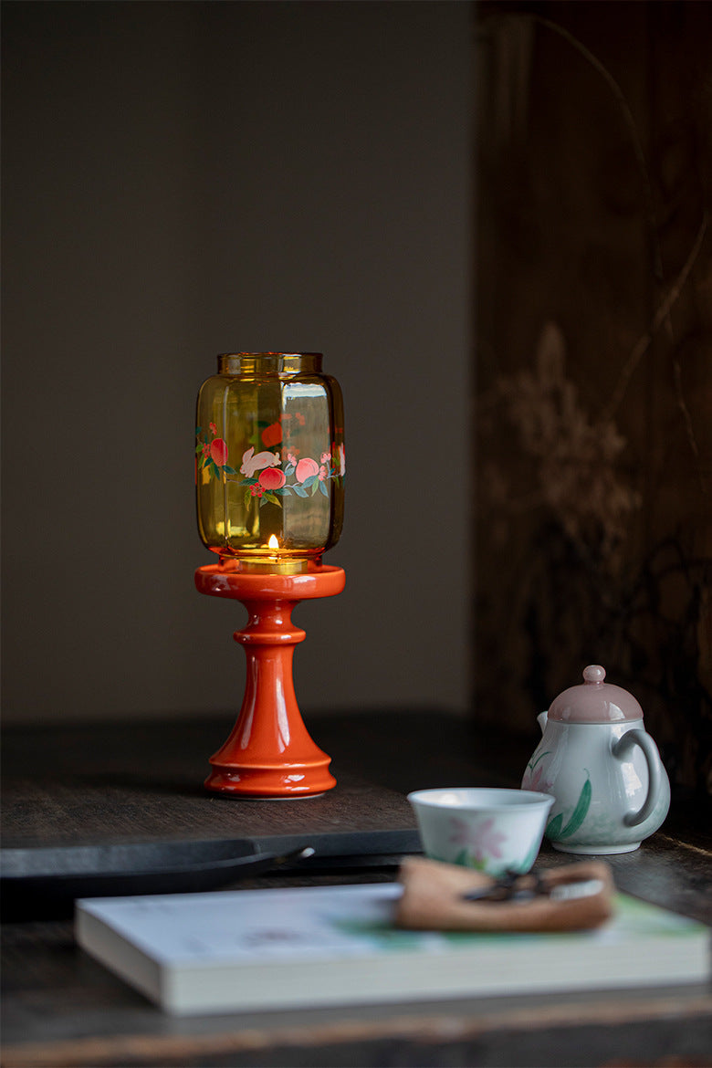 zensoullab Japanese Style Spring Returns to the Forbidden City Red Ming Qing Candle Holder Glass Chinese Style Ornament Candle Candle Holder Tea Room Atmosphere Light Ancient Style