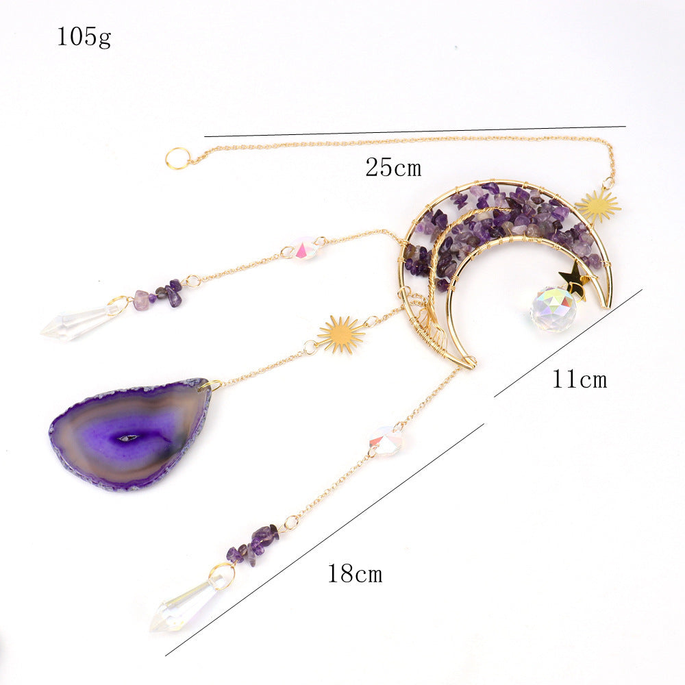 zensoullabsuncatcher Golden Moon Tree of Life Agate Slice Sun Catcher Sun Rainbow Window Decoration