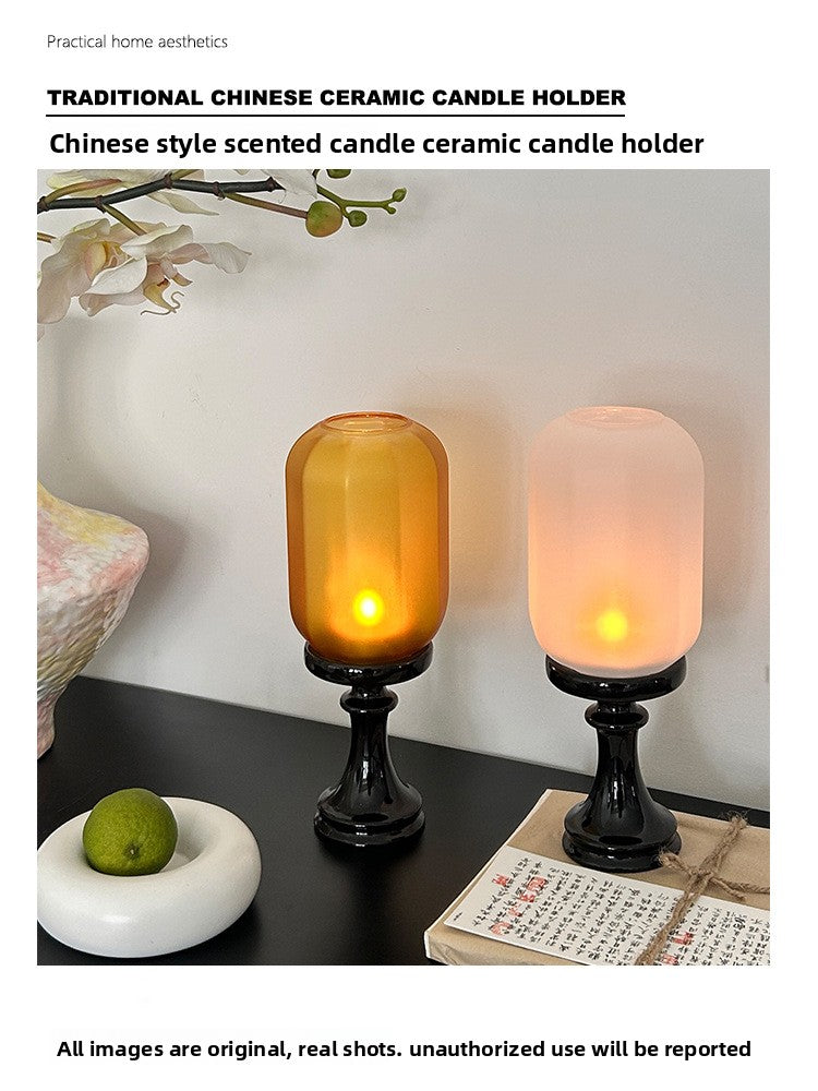 Zensoullab Chinese Style Incense Candle Holder Chinese Zen Antique Lampshade Ceramic Decoration Tea Room Atmosphere